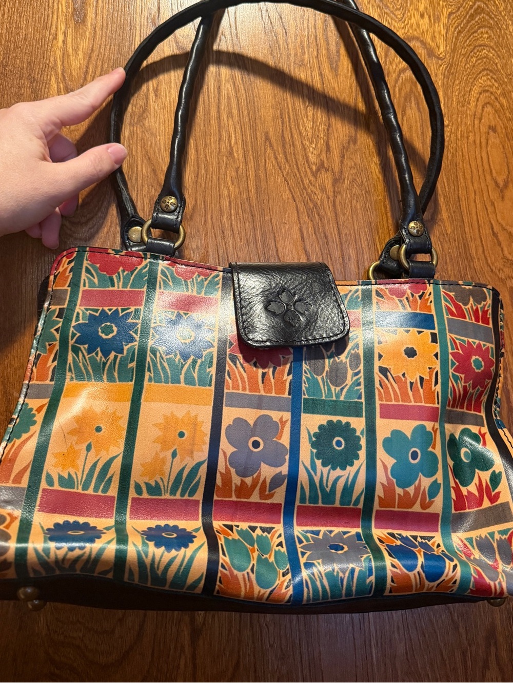 Patricia Nash Multicolor Floral Patchwork Shoulder Bag with Black Trim